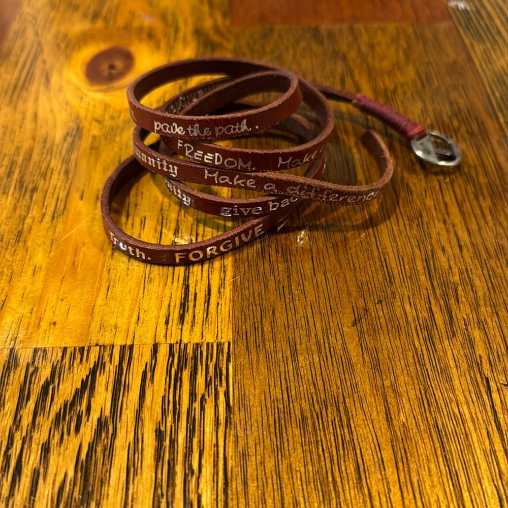 Red Leather Wrap Inspirational Bracelet